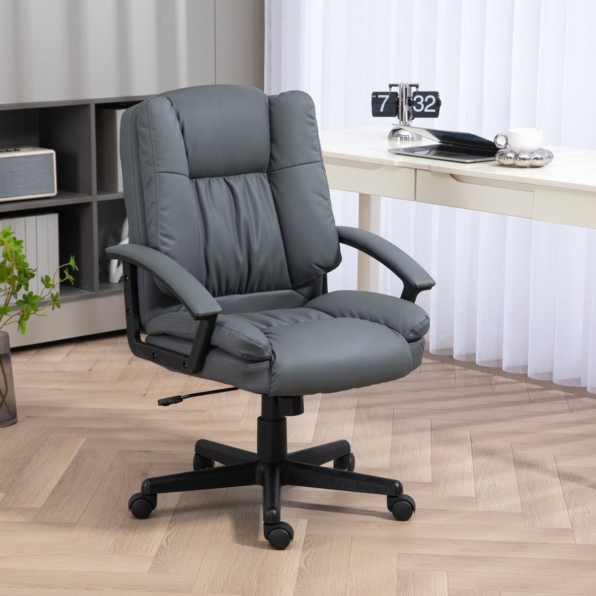 HOMCOM Ergonomic PU Leather Home Office Chair with Arms, Dark Grey