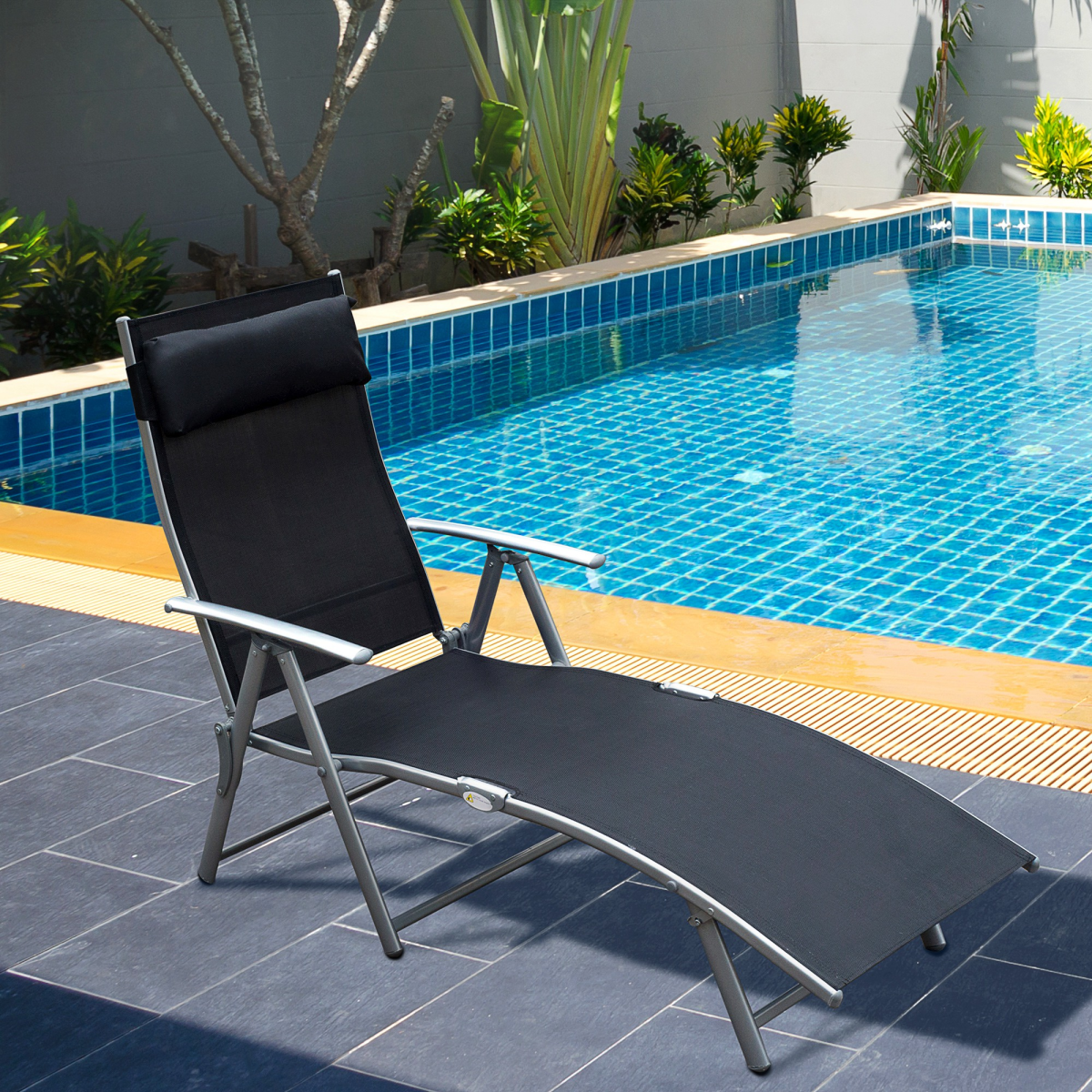 Outsunny Foldable Textilene Sun Lounger Recliner, 5-Level Adjustable Black