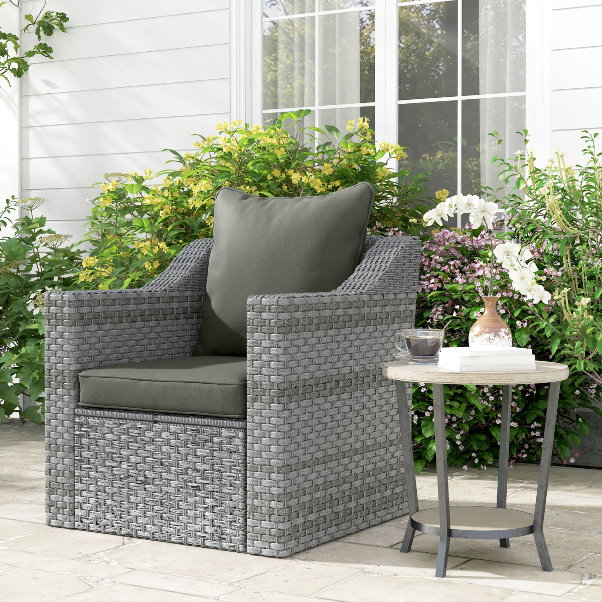 Outsunny Outdoor Seat and Back Cushion Set, Charcoal Grey