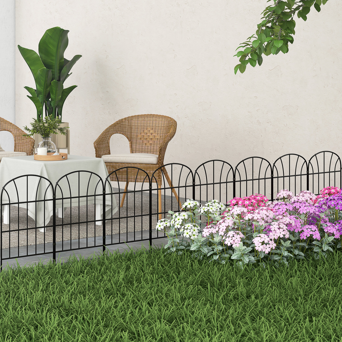 Outsunny 8-Piece Decorative Metal Garden Fence Border Edging, 24in x 8.7ft, Black