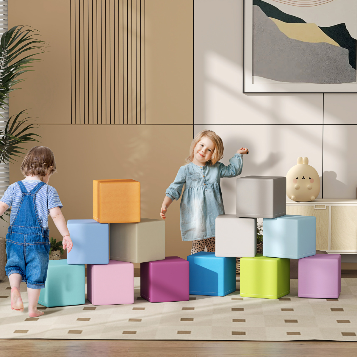 HOMCOM 12-Piece Soft Foam Play Blocks for Toddlers, Multicolour