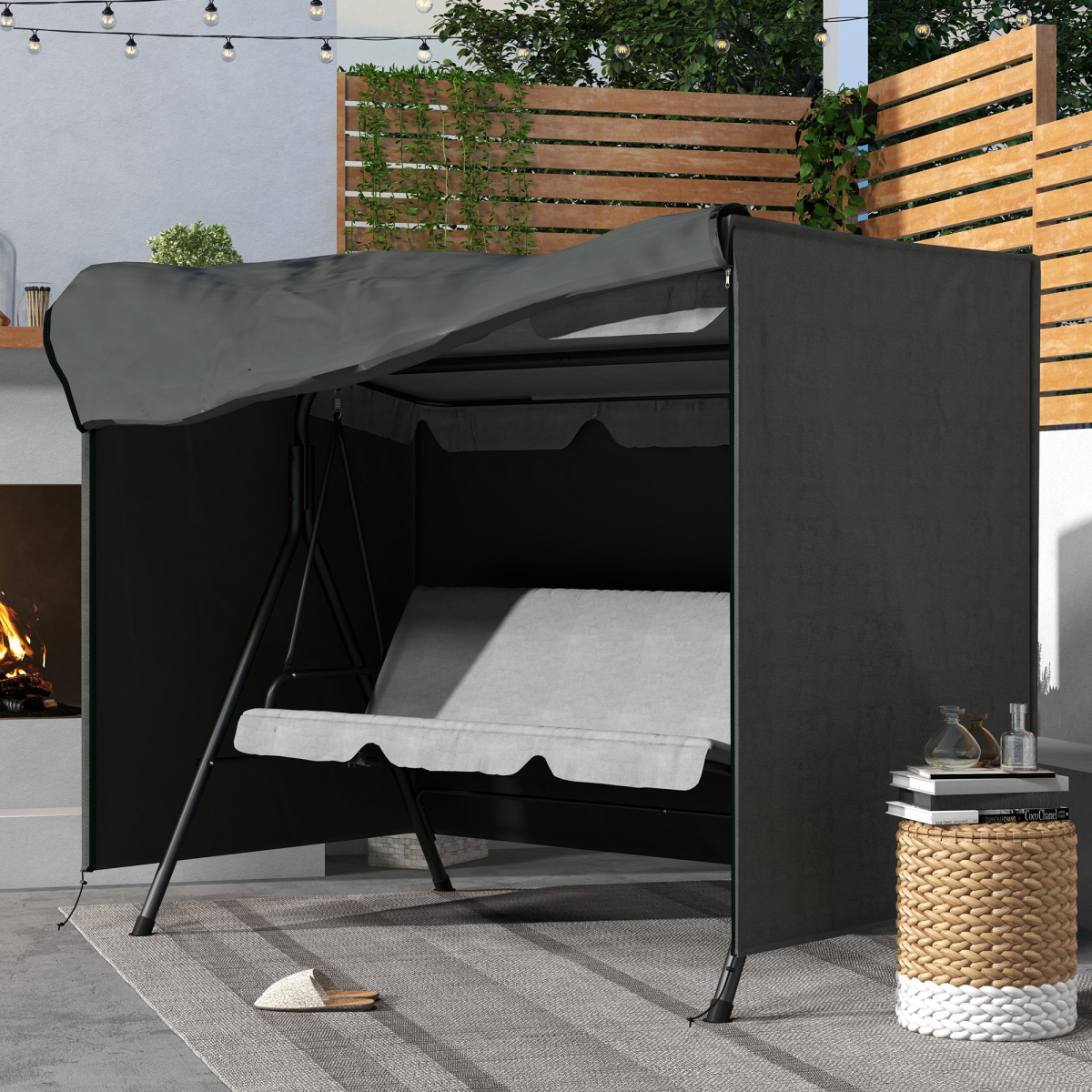 Outsunny Outdoor Swing Chair Cover, Garden Furniture Protector, 205 x 124 x 164 cm, Dark Grey