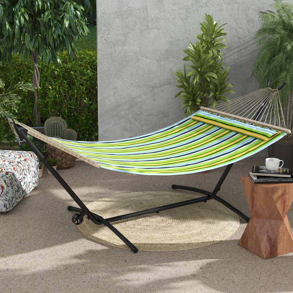 Outsunny Adjustable Hammock Stand with Wheels and Carry Bag, Black