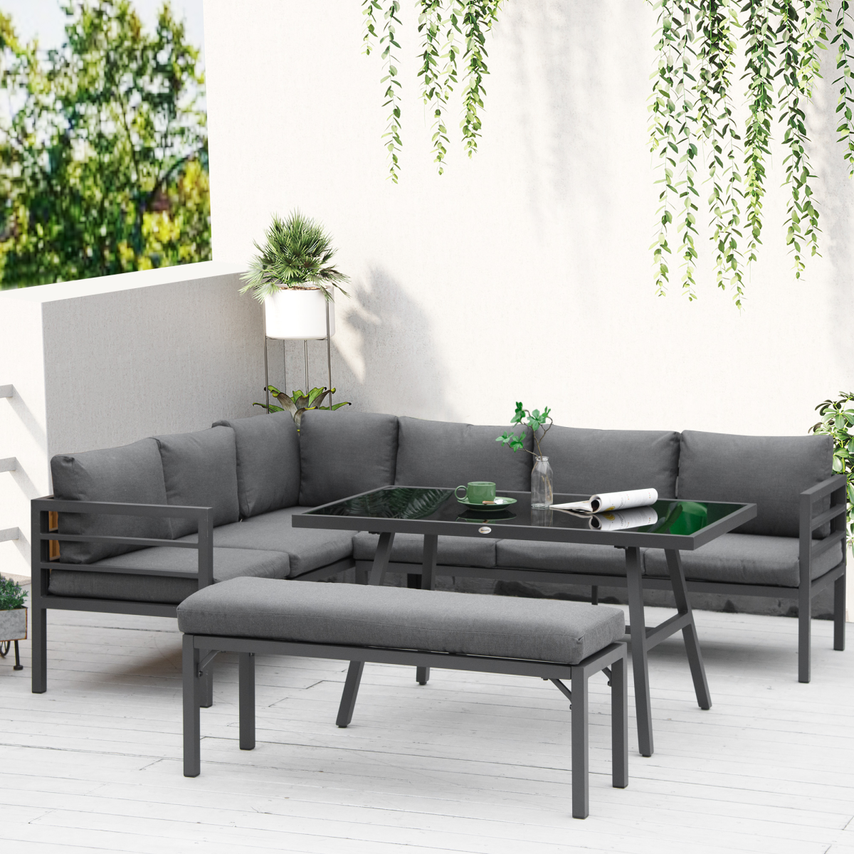 Outsunny 8-Seater Aluminium Garden Dining Set with Cushions