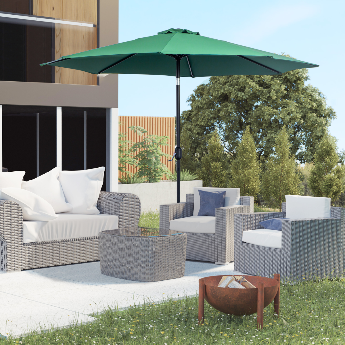 3m Patio Umbrella Outdoor Sunshade Canopy with Tilt and Crank, Green