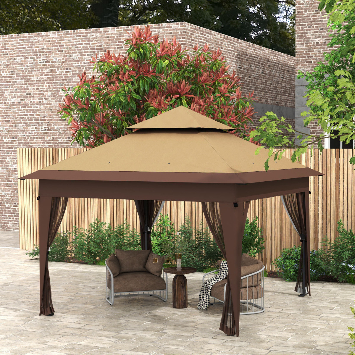 Outsunny 3 x 3 m Pop Up Gazebo Instant Shelter with Mosquito Netting, Khaki
