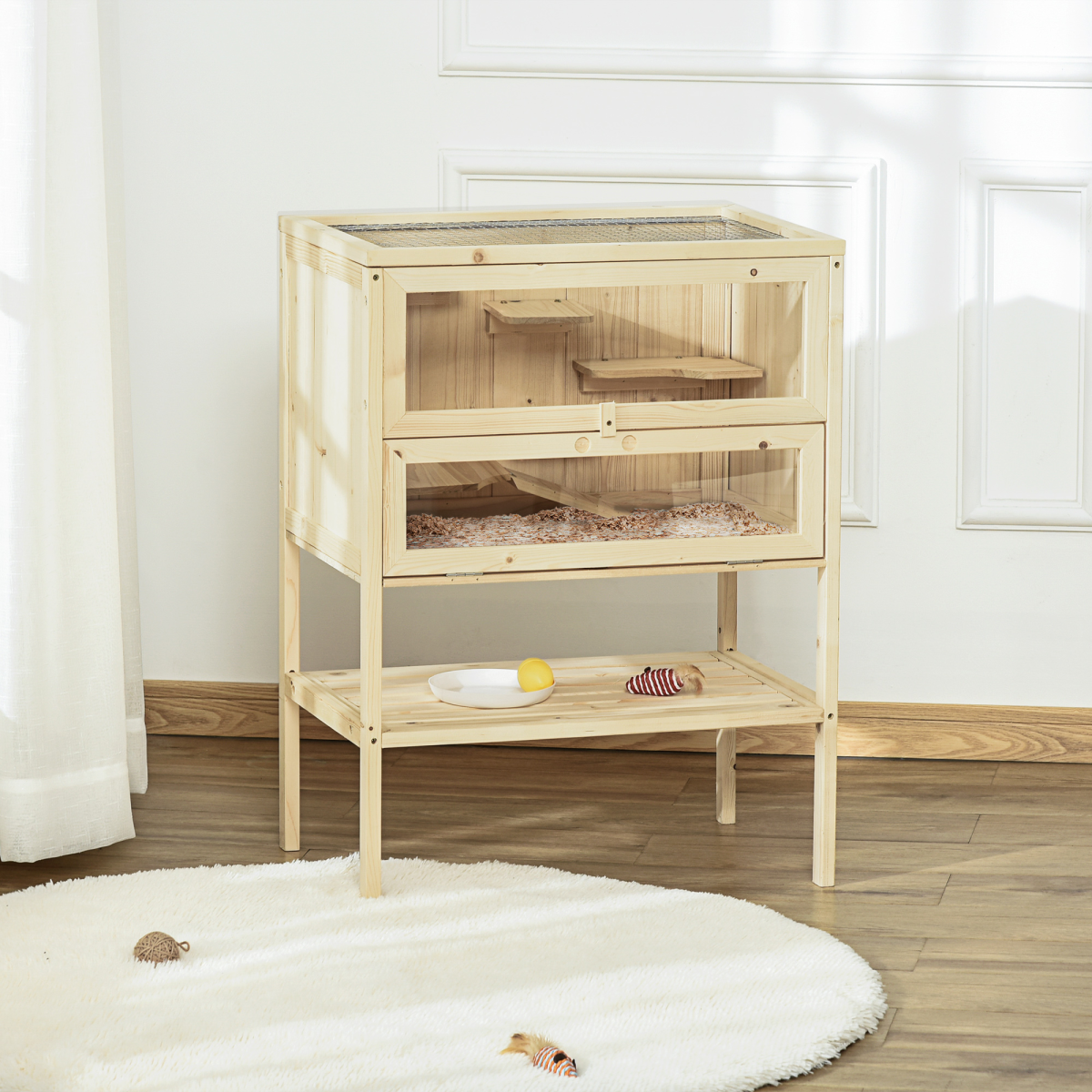 3-Tier Wooden Fir Hamster Cage House for Play and Exercise