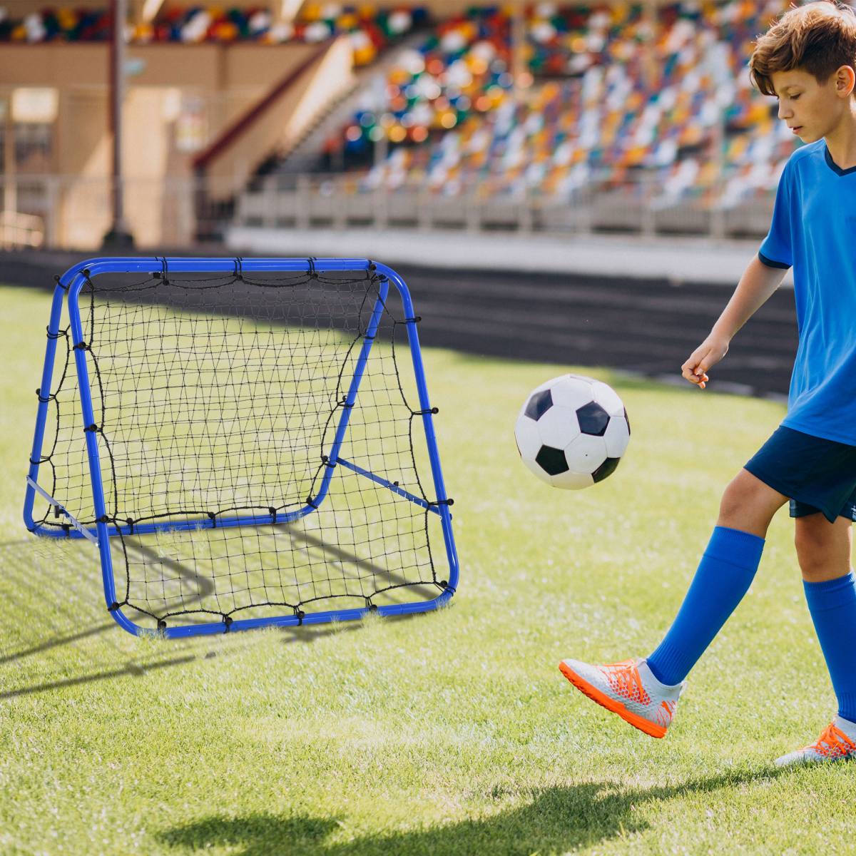 Adjustable Football Rebounder Net Training Goal with Adjustable Angles, Portable Foldable Steel Tube Frame, PE Net