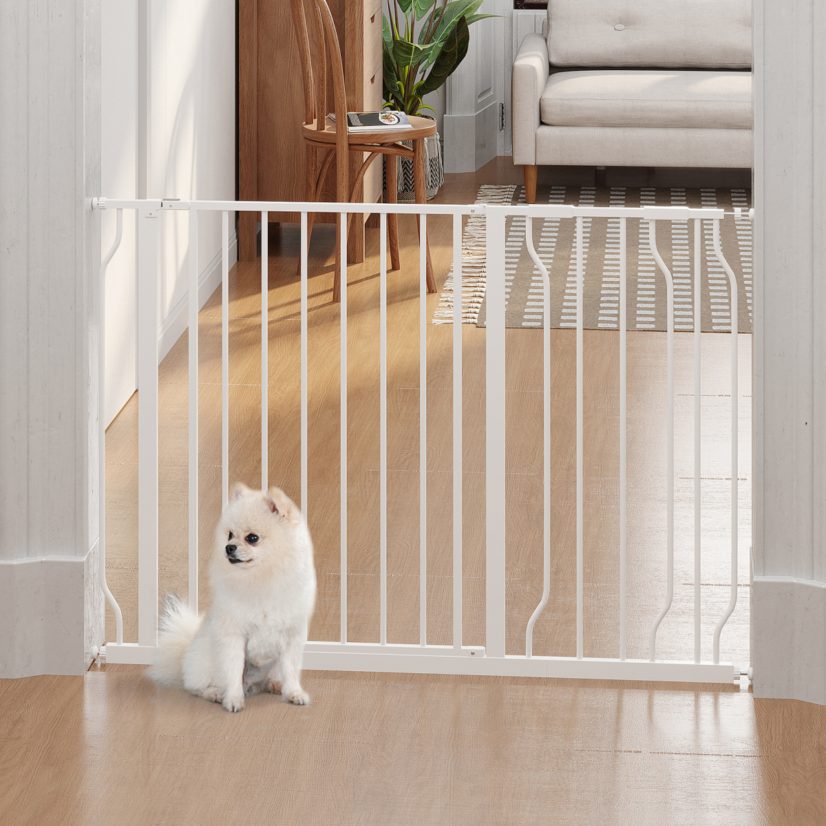 PawHut Pressure Fit Dog Gate with Door, 75-115 cm Adjustable, White