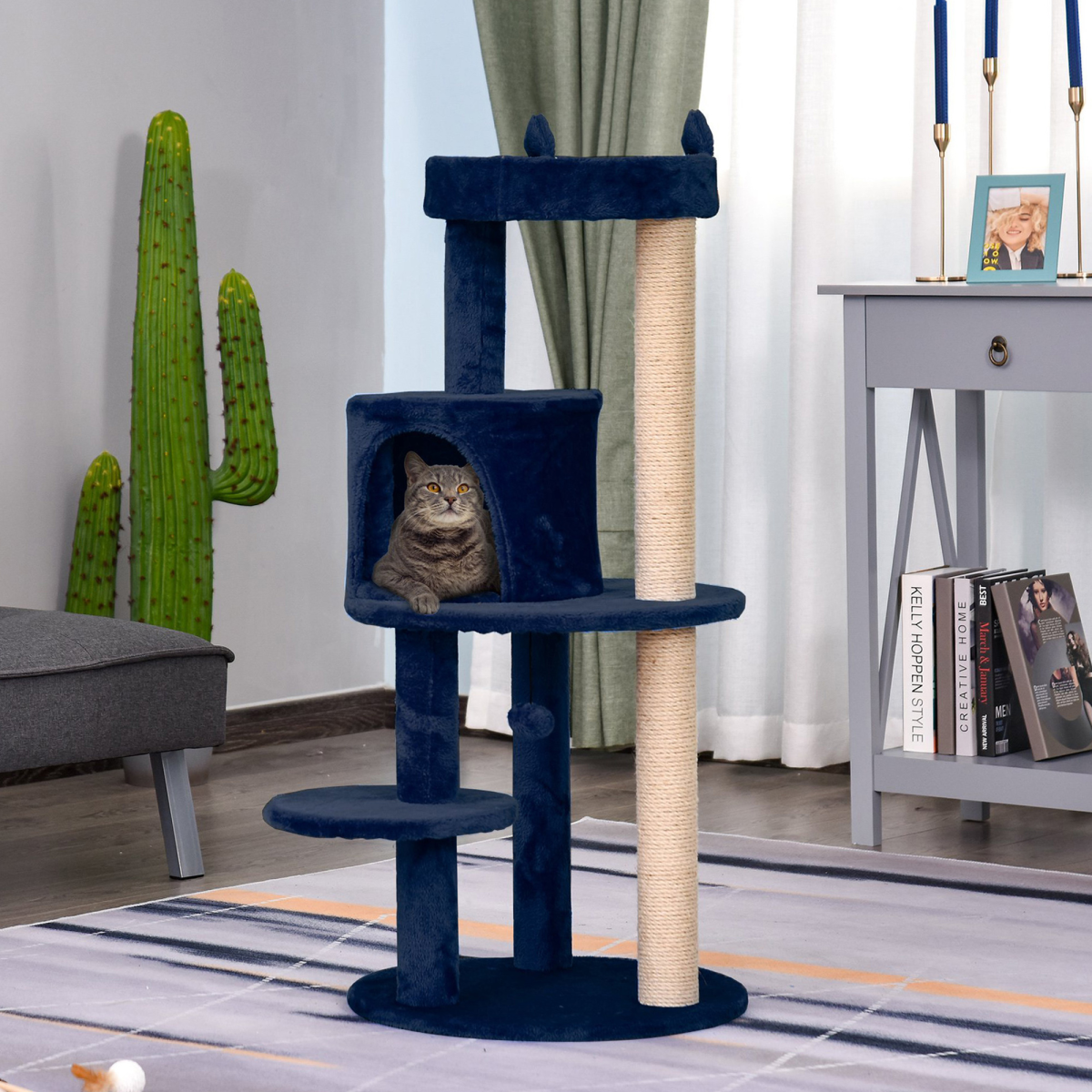 PawHut 104cm Deluxe Multi-Tier Cat Activity Tree with Scratching Posts, Top Round Ear Perch, House, Platform and Hanging Ball
