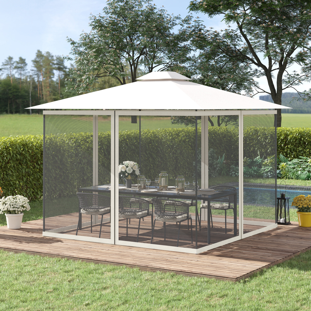 Outsunny Four-Panel Gazebo Replacement Screen with Zip Closure