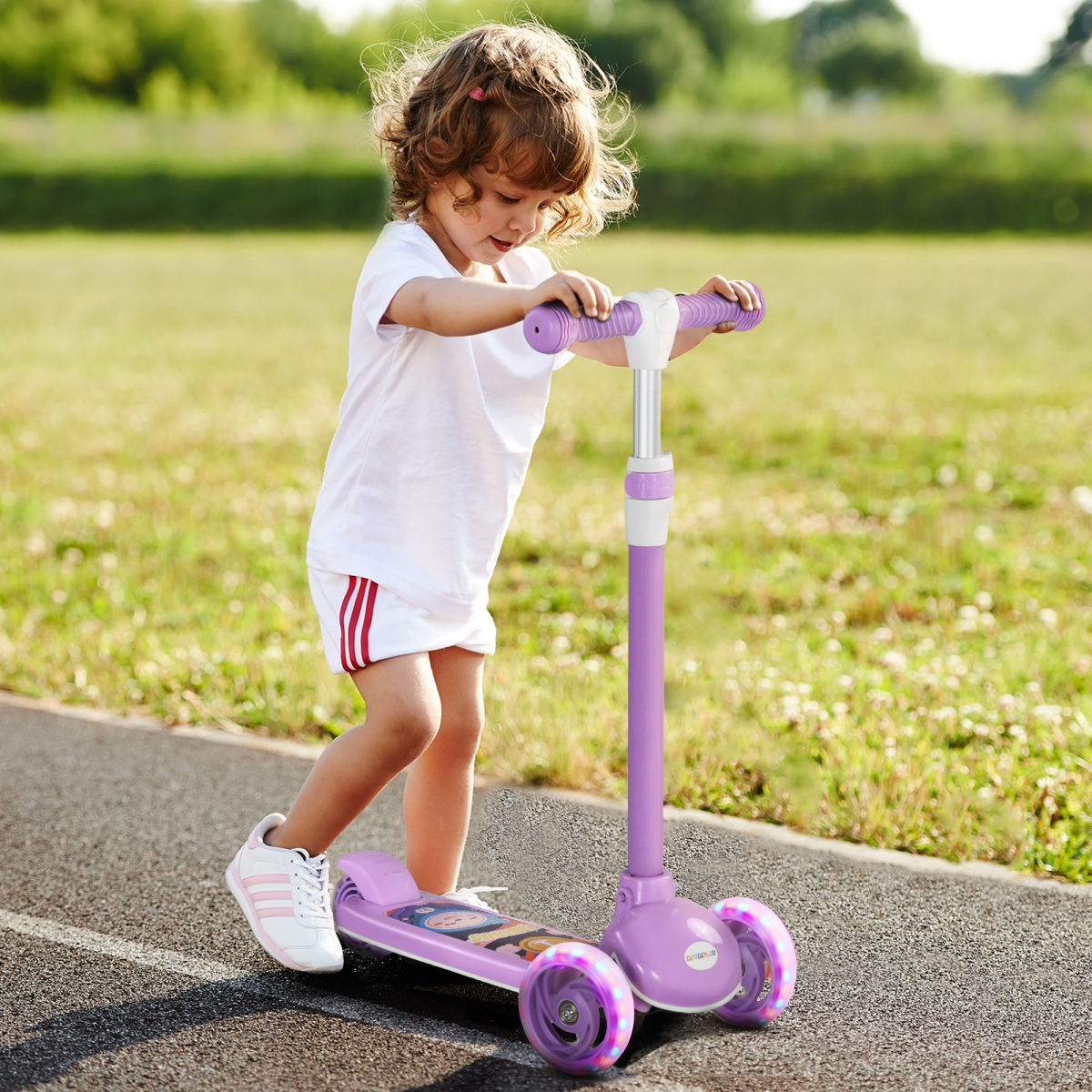 AIYAPLAY Kids 3-Wheel LED Scooter, Adjustable Height, Purple, 2-6 Years