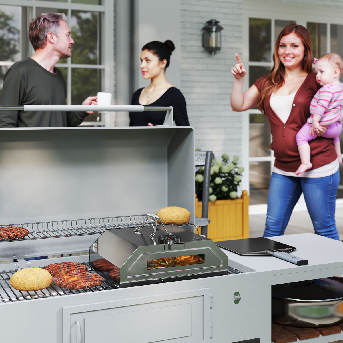Outsunny Stainless Steel BBQ Pizza Oven with Thermometer and Window