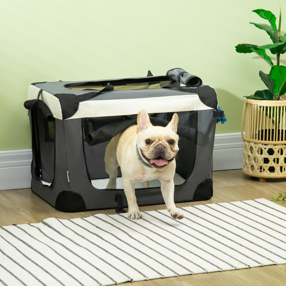 60cm Foldable Pet Carrier with Cushion for Mini Dogs and Cats, Grey