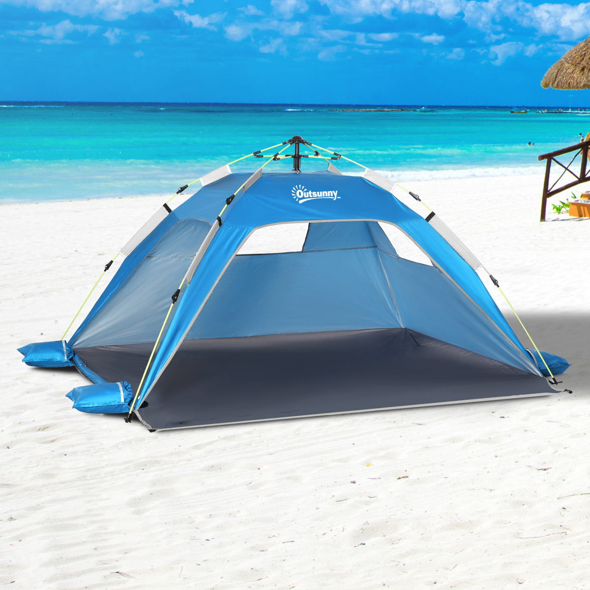 2-Person Pop-Up Beach Tent with Windows and Door, Blue