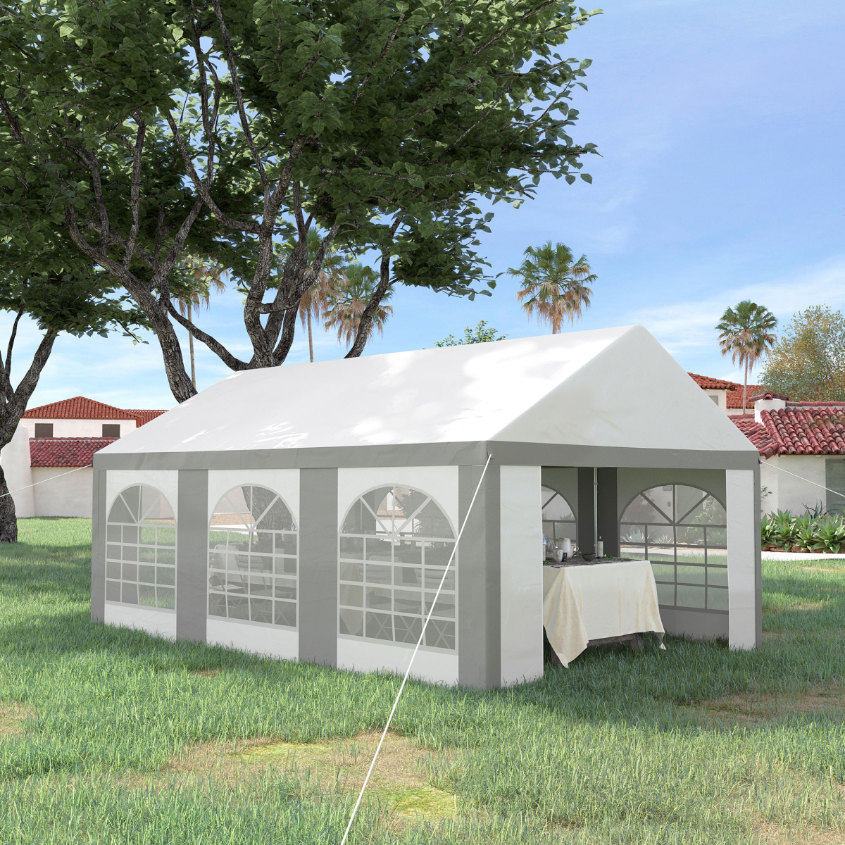 Outsunny 6 x 4m Party Tent Gazebo with Sides, 6 Windows, Double Doors