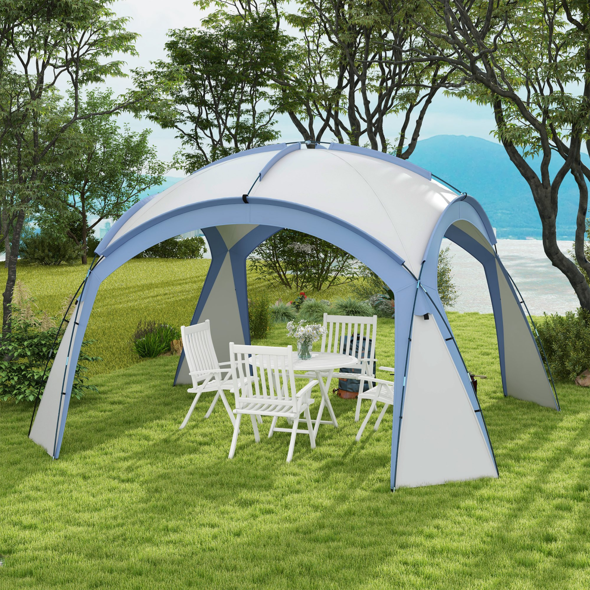 Outsunny Outdoor Gazebo Party Tent, Garden Event Shelter, White and Light Blue
