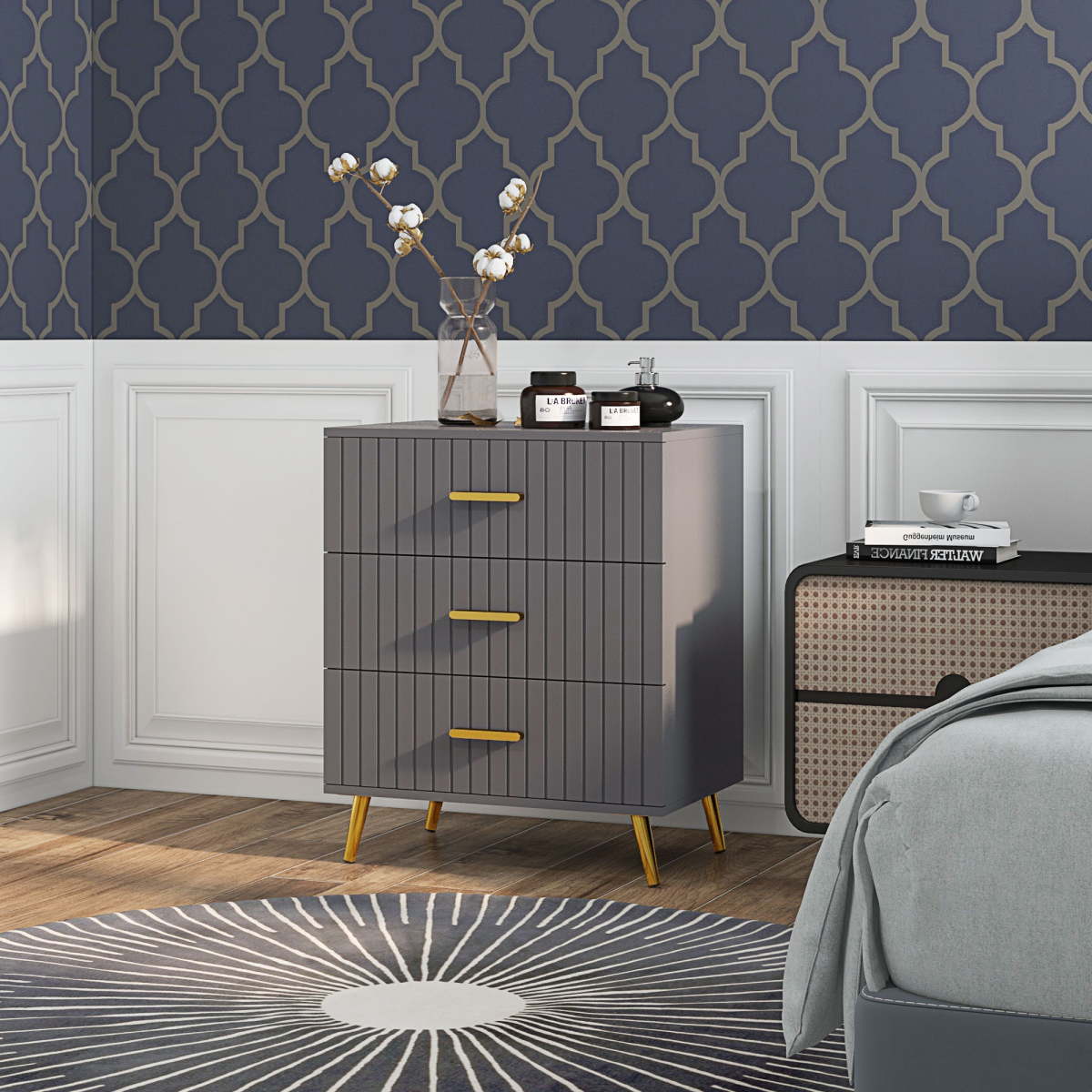 HOMCOM 3-Drawer Chest of Drawers with Aluminium Legs, Dark Grey