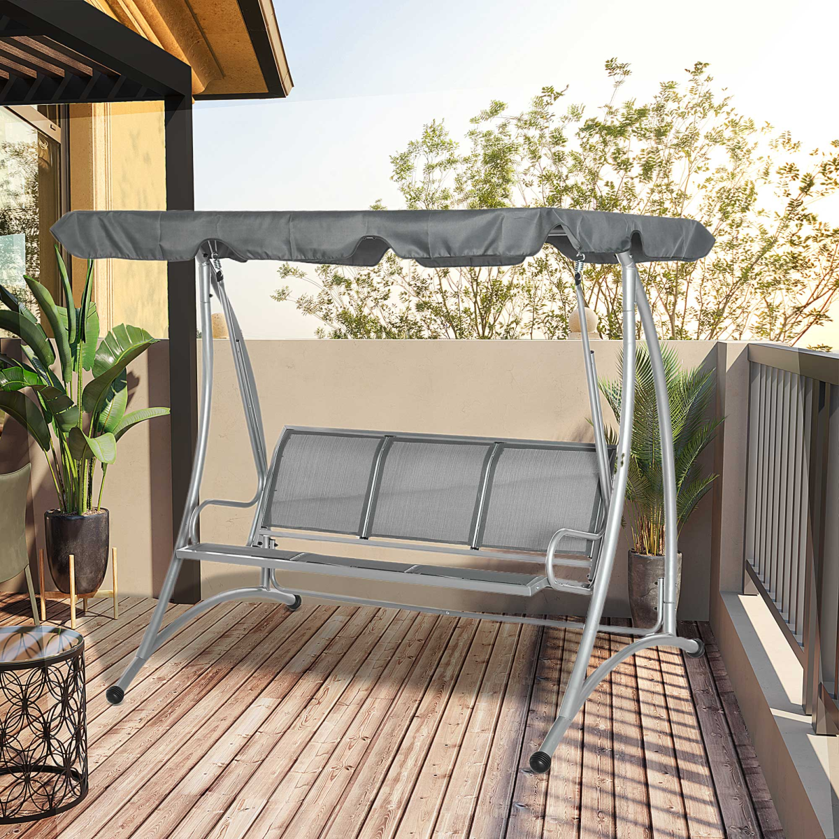 Outsunny 3-Person Steel Outdoor Swing Chair with Adjustable Canopy