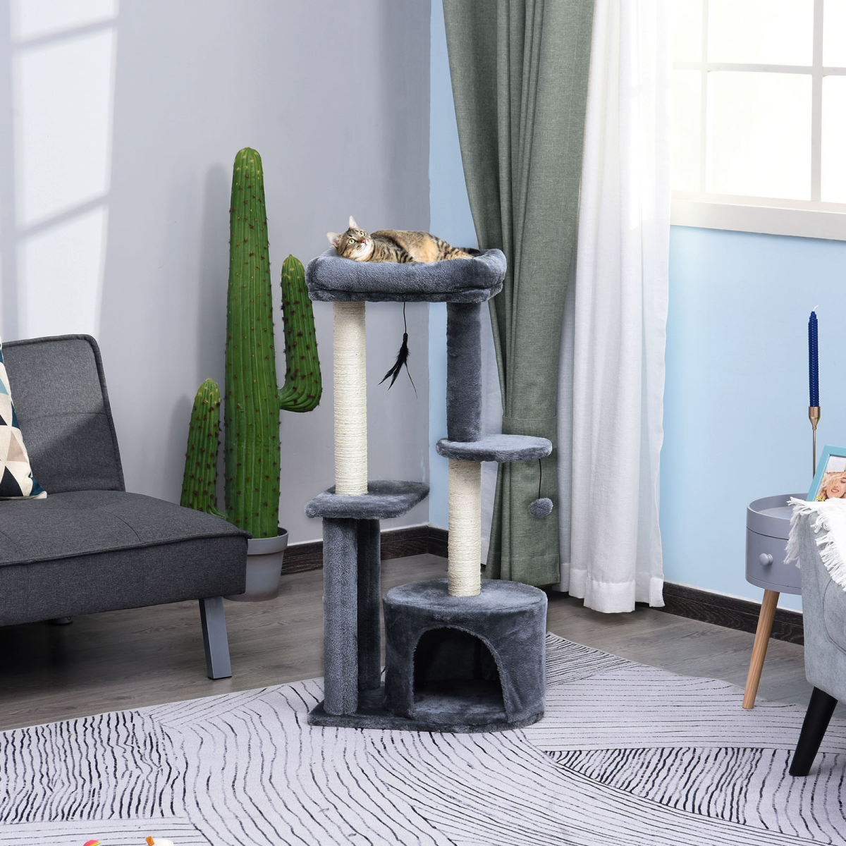 Cat Multi-Activity Tree Tower with House, Perch, Scratching Posts and Play Ball