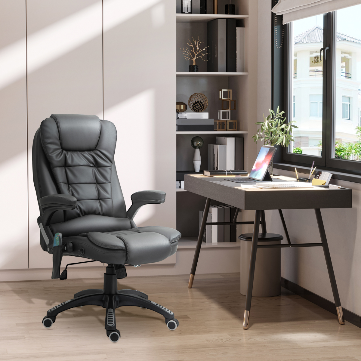 Black PU Leather Executive Reclining Office Chair with Massage & Heat