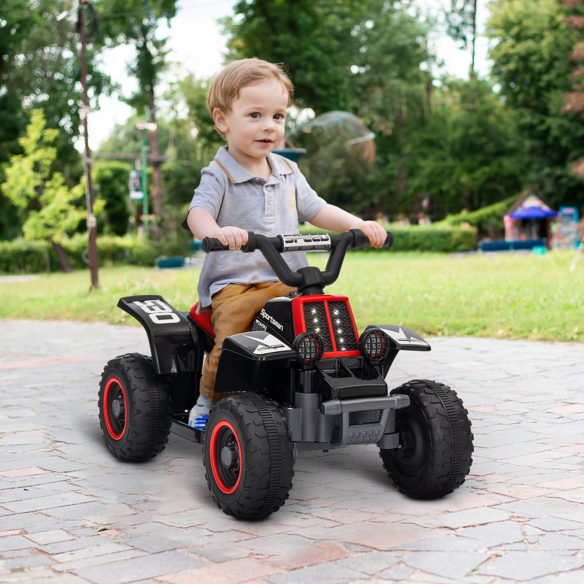AIYAPLAY 6V Kids Electric Quad Bike, Forward/Backward, Black/Red