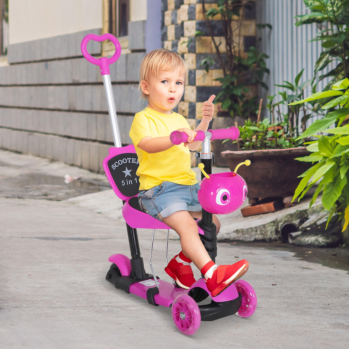 HOMCOM 5-in-1 Kids Toddler Scooter with Removable Seat, Adjustable Handle