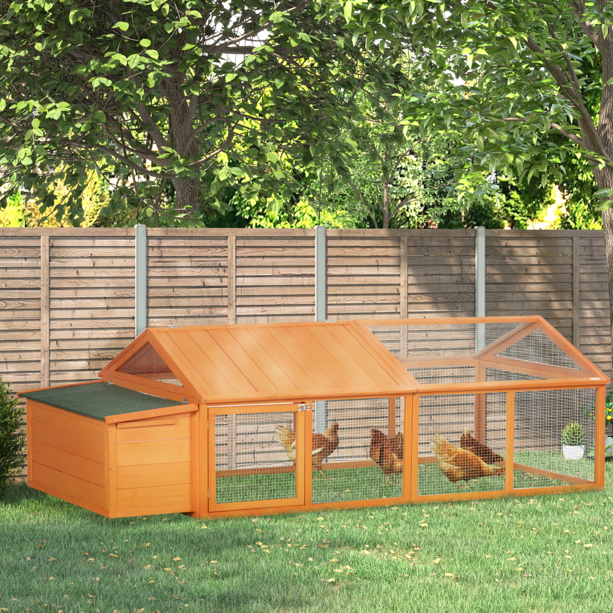 PawHut Wooden Chicken Run with Nesting Box, Openable Roof