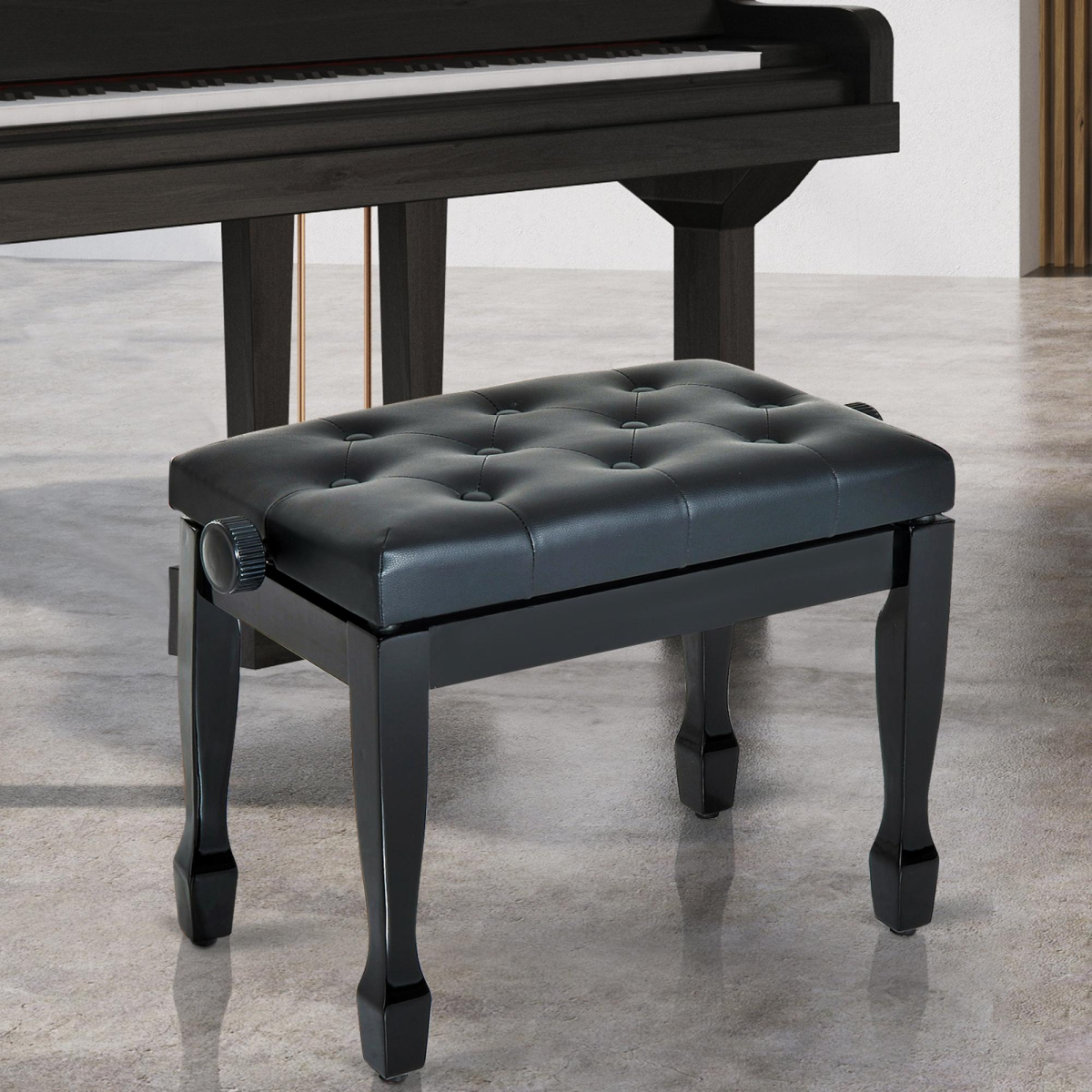 HOMCOM Adjustable Height Piano Bench Padded Faux Leather Seat with Wooden Legs