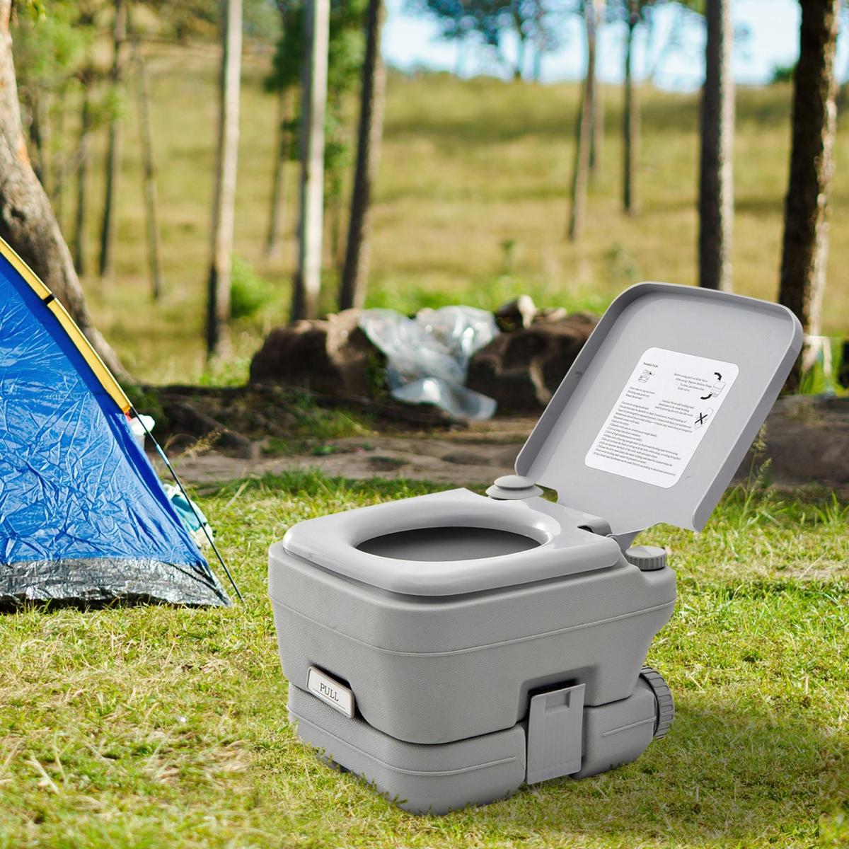 Portable Camping Toilet with 2 Detachable 10L Tanks, Grey