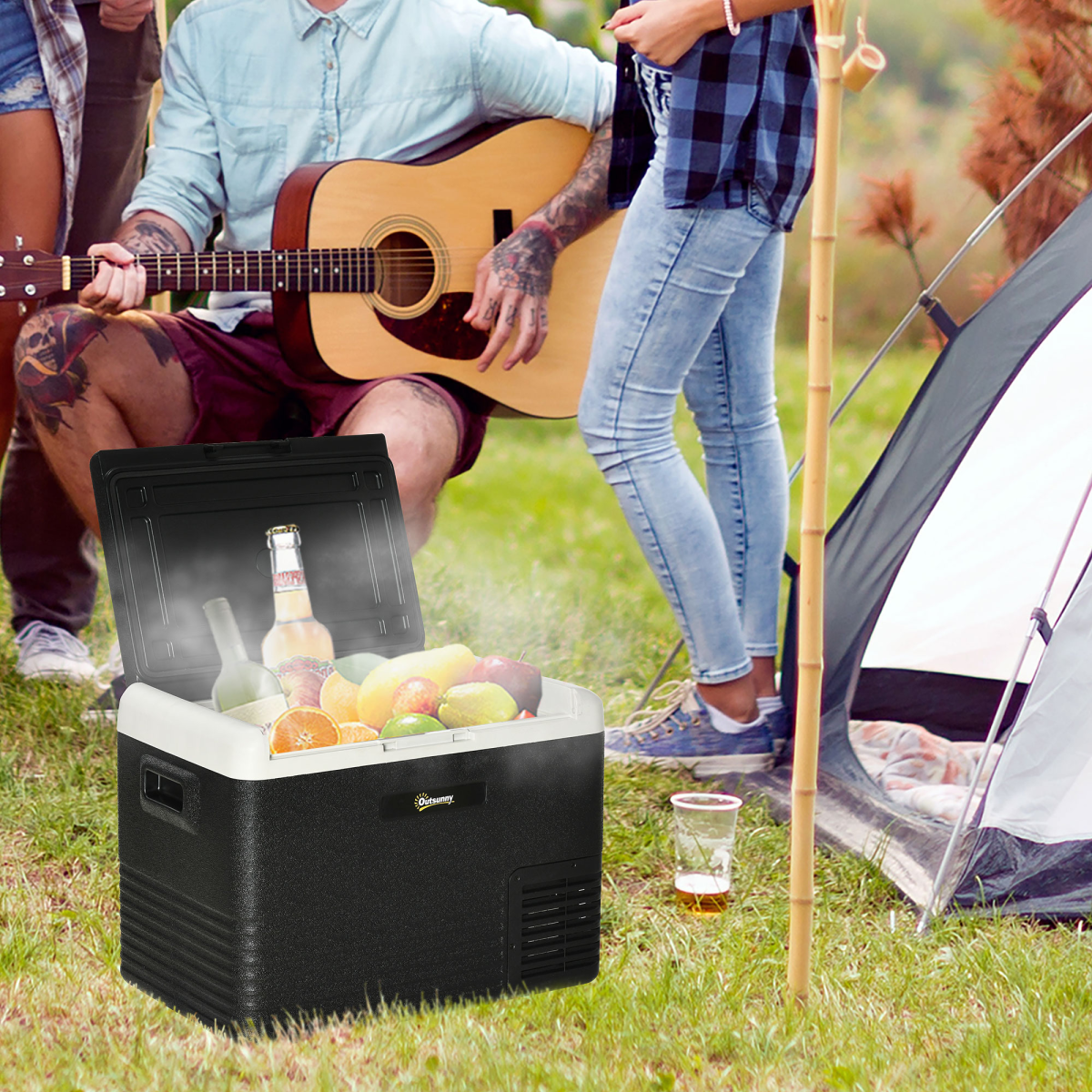 40L Portable Car Refrigerator and Freezer with LED Panel, 12V/24V DC and 110/240V AC, -20°C, for Camping and Driving