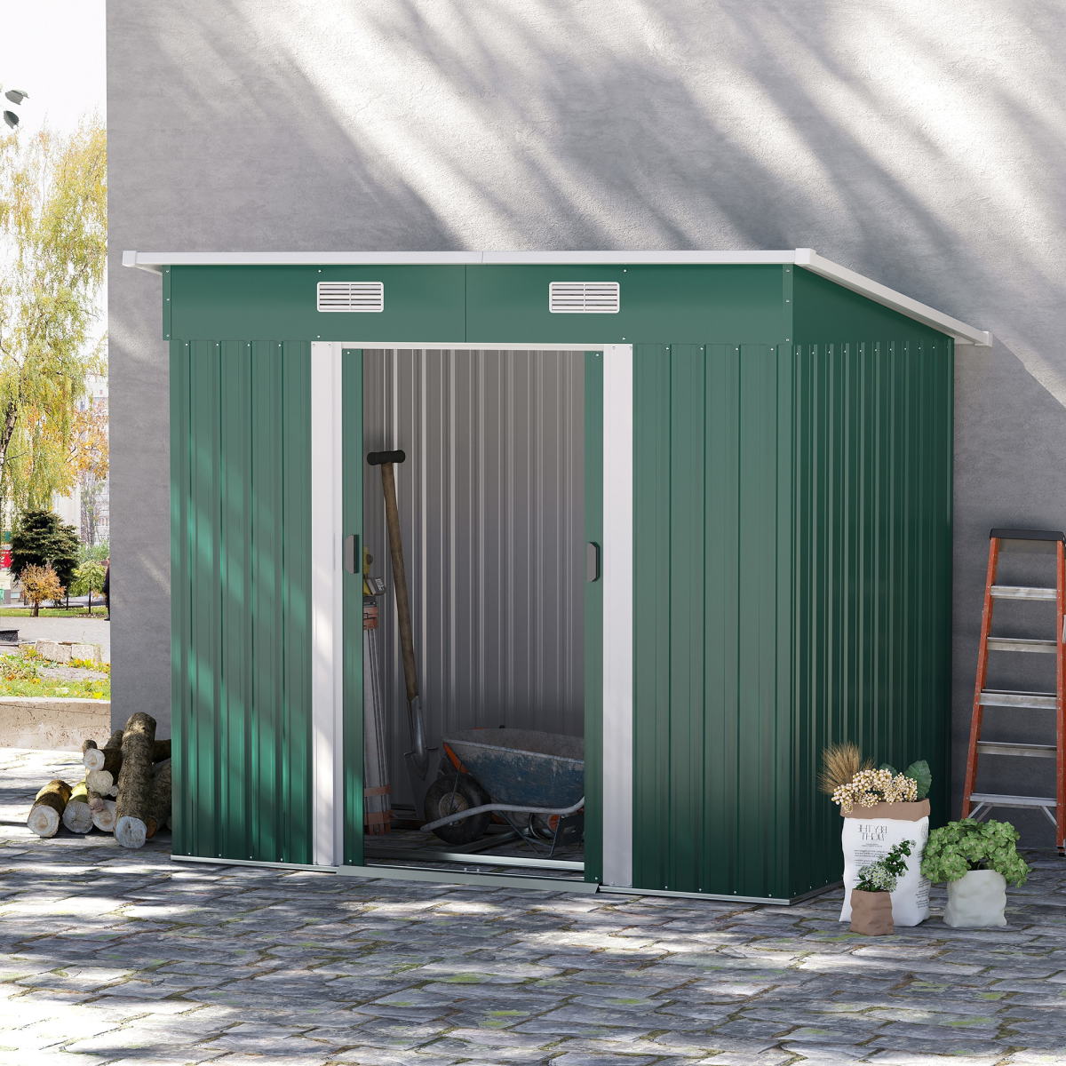 Outsunny 7 x 4ft Green Metal Garden Storage Shed