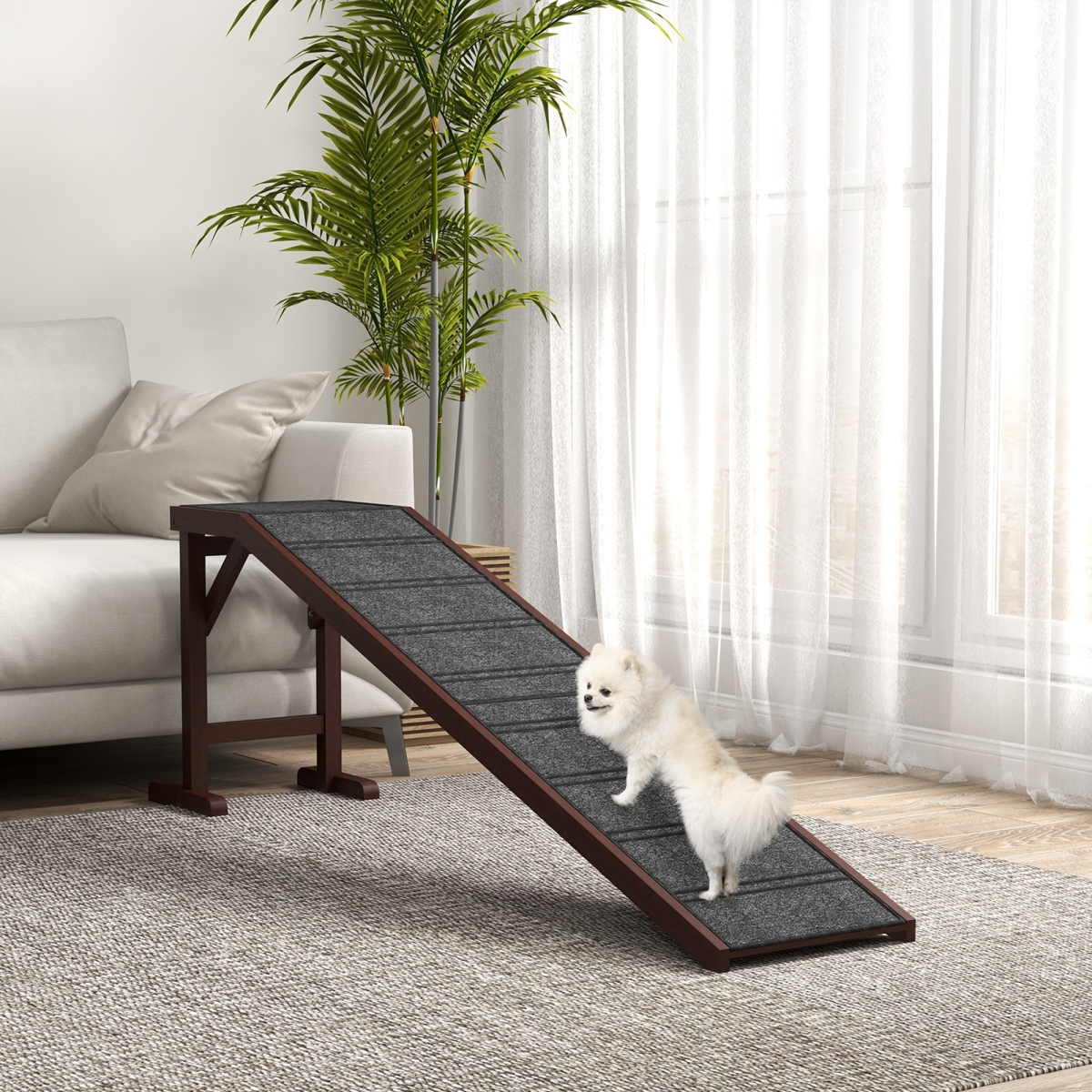 Pet Ramp for Dogs and Cats with Non-Slip Carpet, Pine Wood Ramp for Bed and Sofa, 188 x 40.5 x 63.5 cm, Pawhut