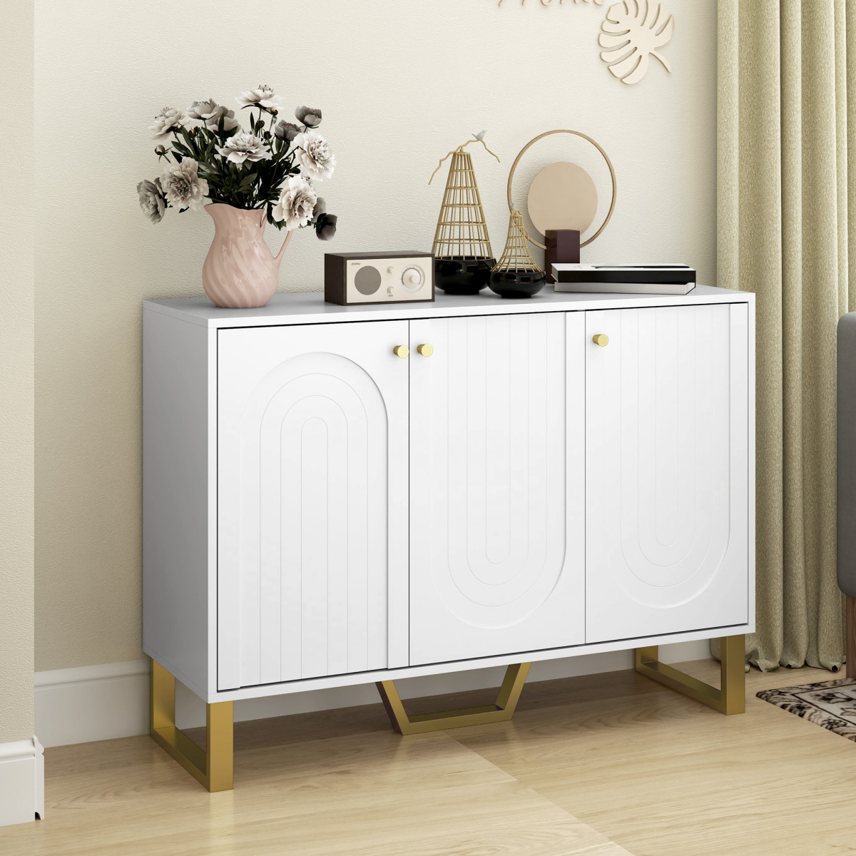 HOMCOM White Sideboard Cabinet with Adjustable Shelves and Doors