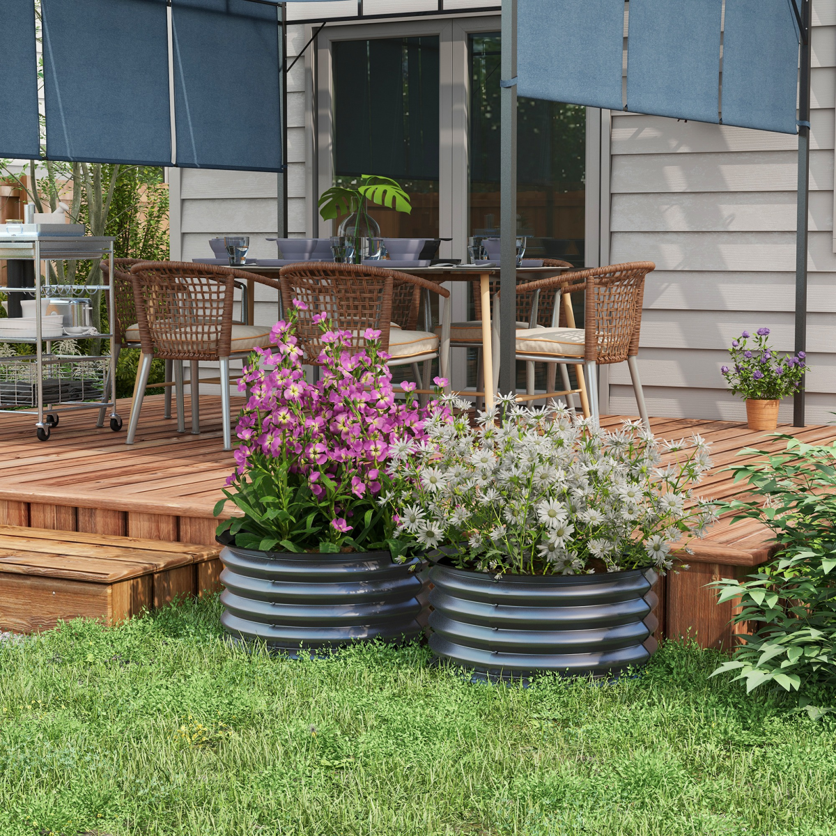 Outsunny Set of 2 Raised Metal Garden Beds with Safety Edging, Dark Grey