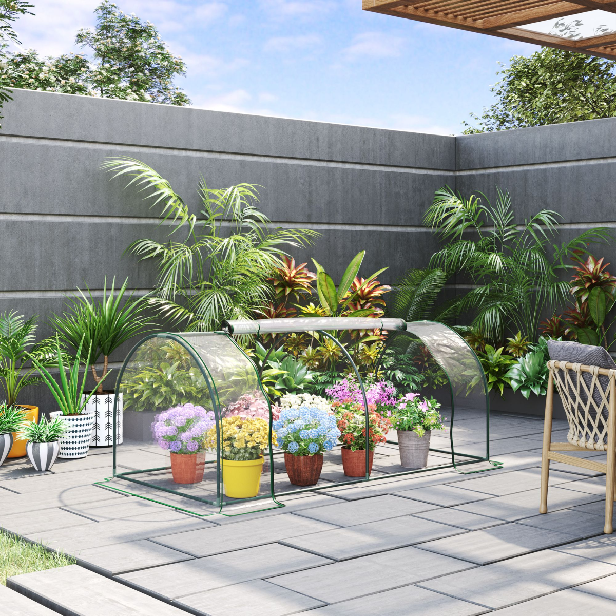 Tunnel Greenhouse with 2 Large Doors, Steel Frame, 200 x 100 x 80cm