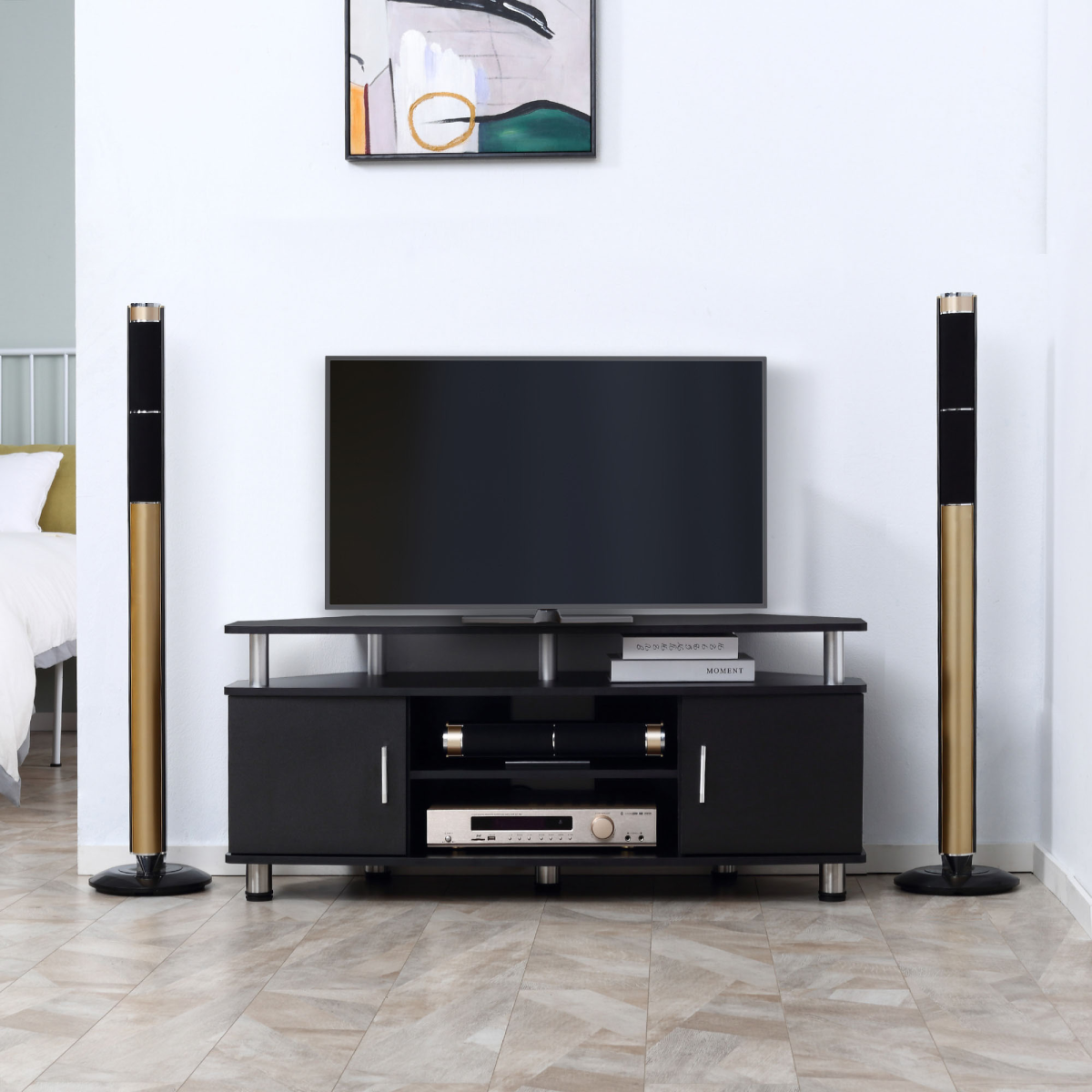 HOMCOM TV Unit Cabinet with Storage Shelves and Cupboards, 120cm TV Stand for Up to 55 Inch TVs, Black