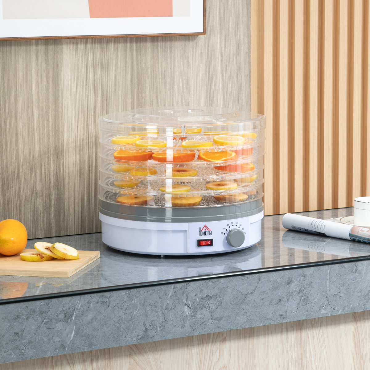 HOMCOM 5-Tier Food Dehydrator, 245W, Stainless Steel, Adjustable Temperature, Timer, White