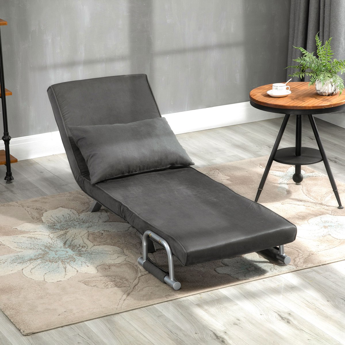 Foldable Sofa Bed Armchair Sleeper Lounge Chair with Adjustable Back, Dark Grey