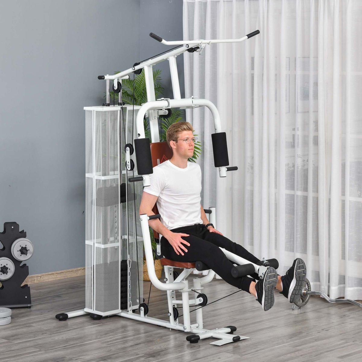 HOMCOM 45kg Multifunction Home Gym Weight Training Station, White
