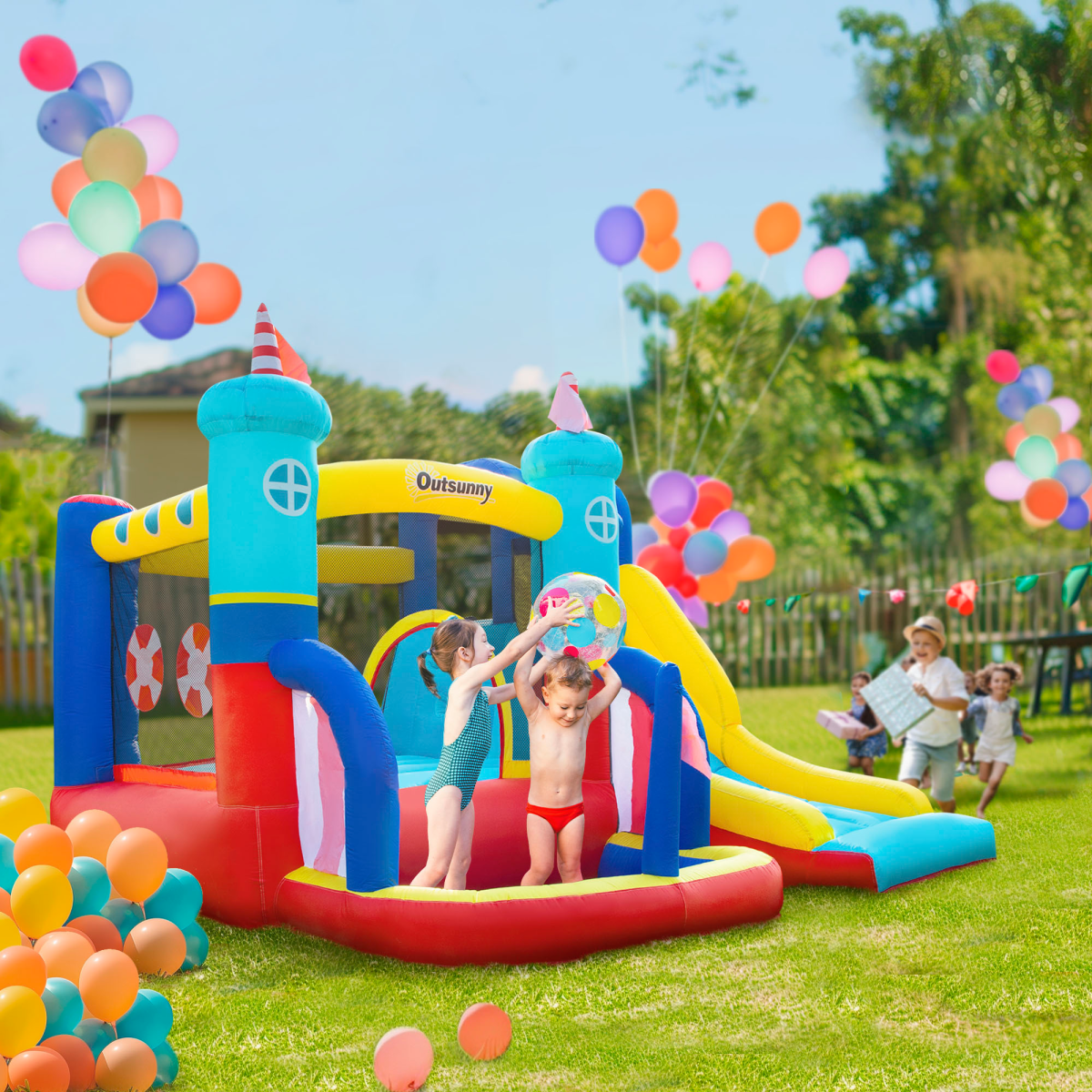 Kids Inflatable Bouncy Castle with Slide, Pool, Trampoline & Blower