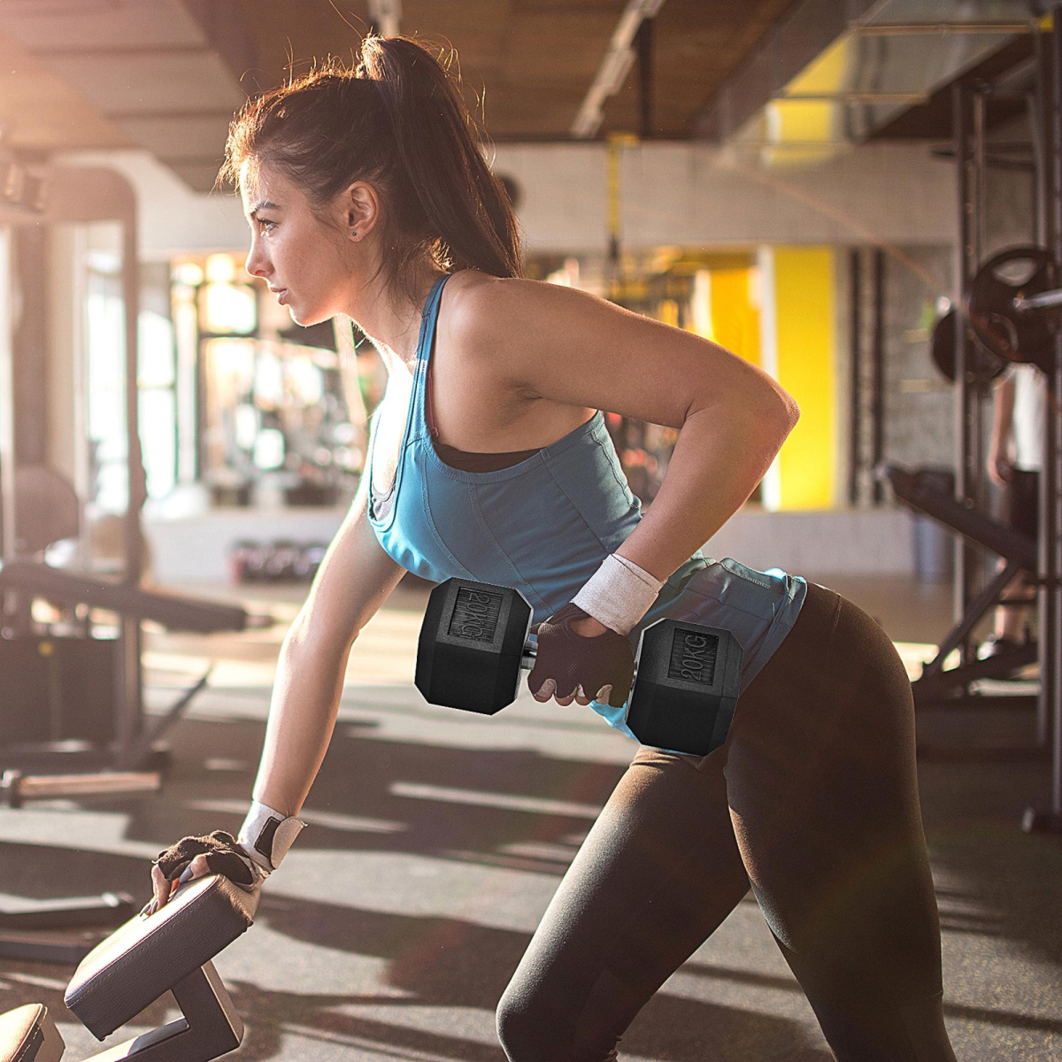 20kg Single Rubber Hex Dumbbell with Steel Core, Knurled Grip, Portable Home Gym Hand Weight