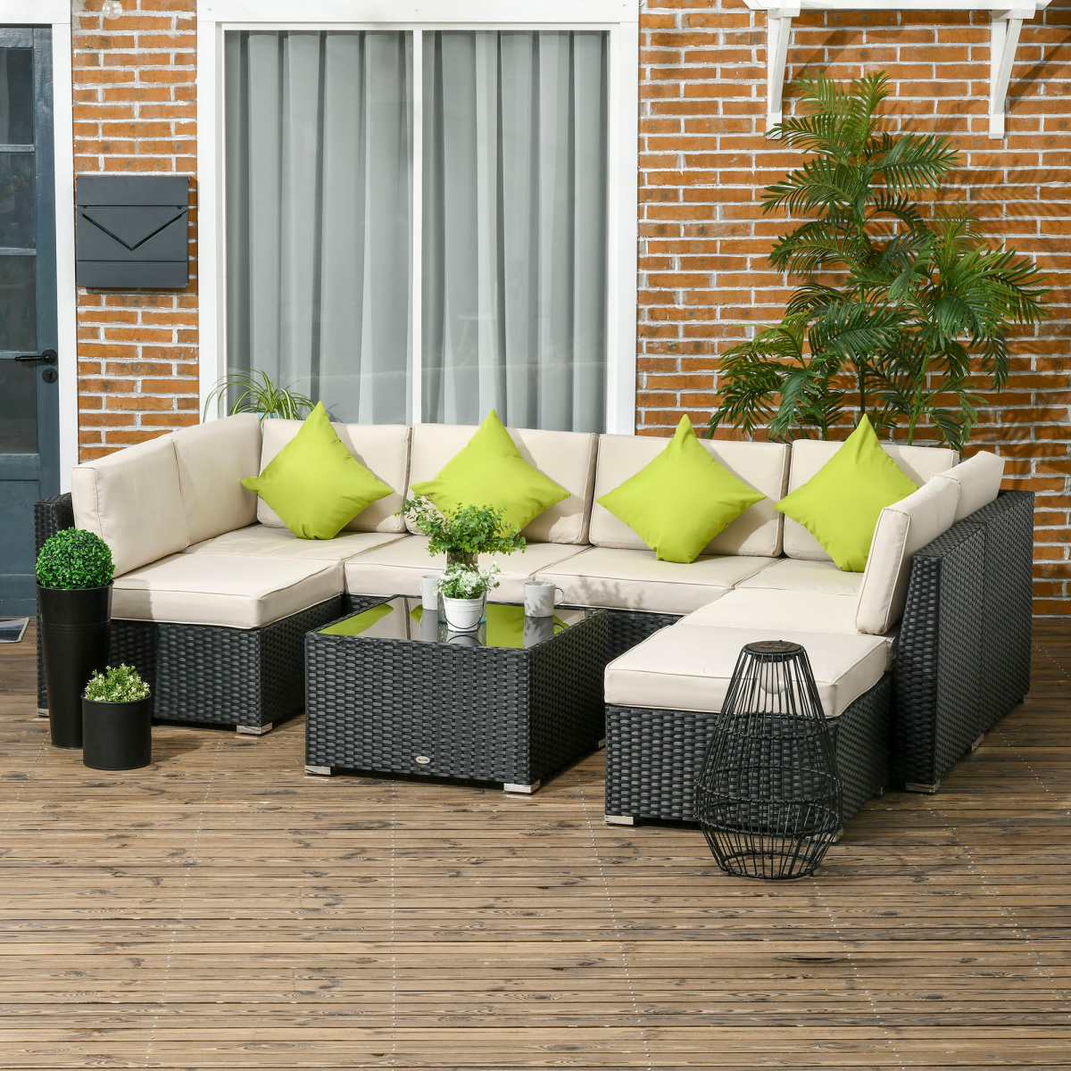 Outsunny 8 Piece Patio Rattan Sofa Set with Cushions and Coffee Table, Outdoor Garden Furniture Set