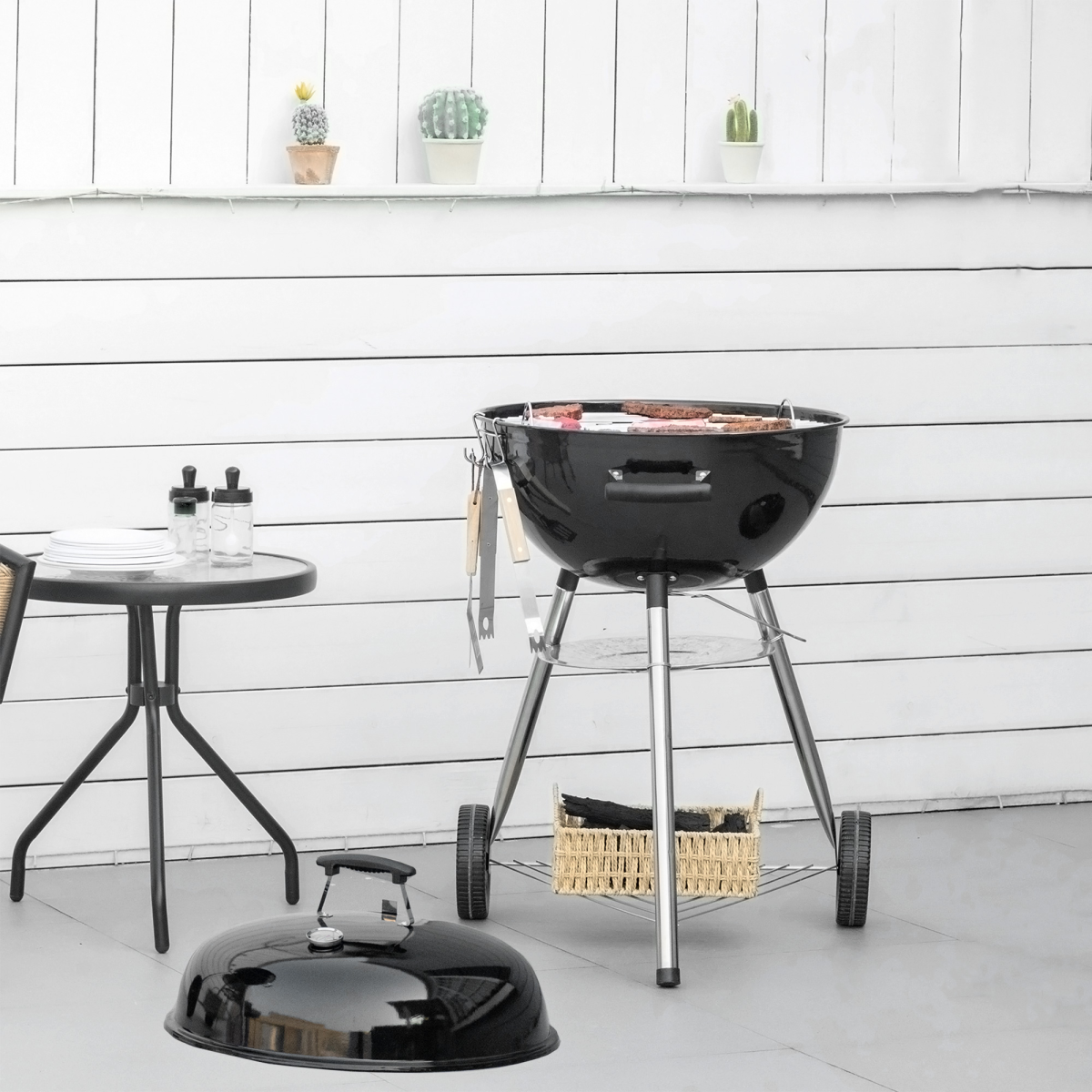 Outsunny Portable Kettle Charcoal Grill with Lid & Thermometer