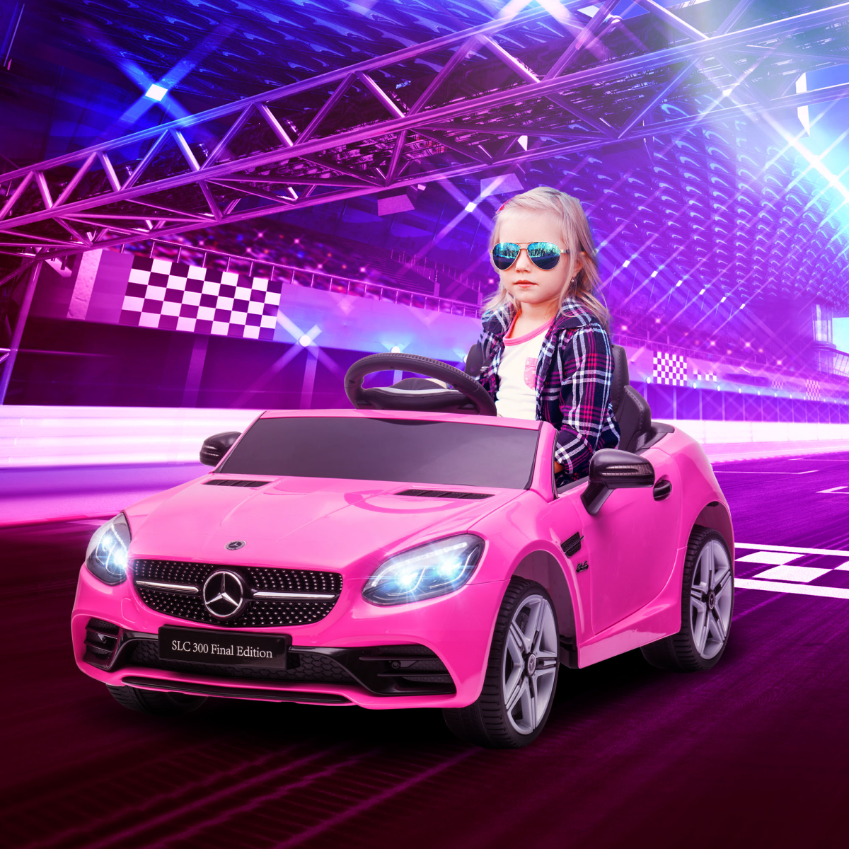 HOMCOM Mercedes Benz SLC 300 12V Kids Ride On Car, Pink, Remote Control