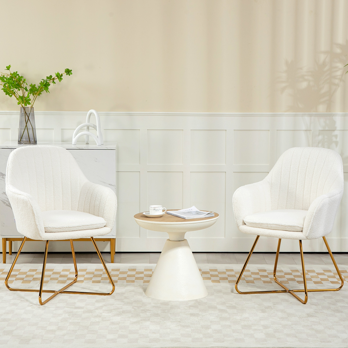HOMCOM Set of 2 Cashmere Accent Chairs with Steel Legs, Cream White