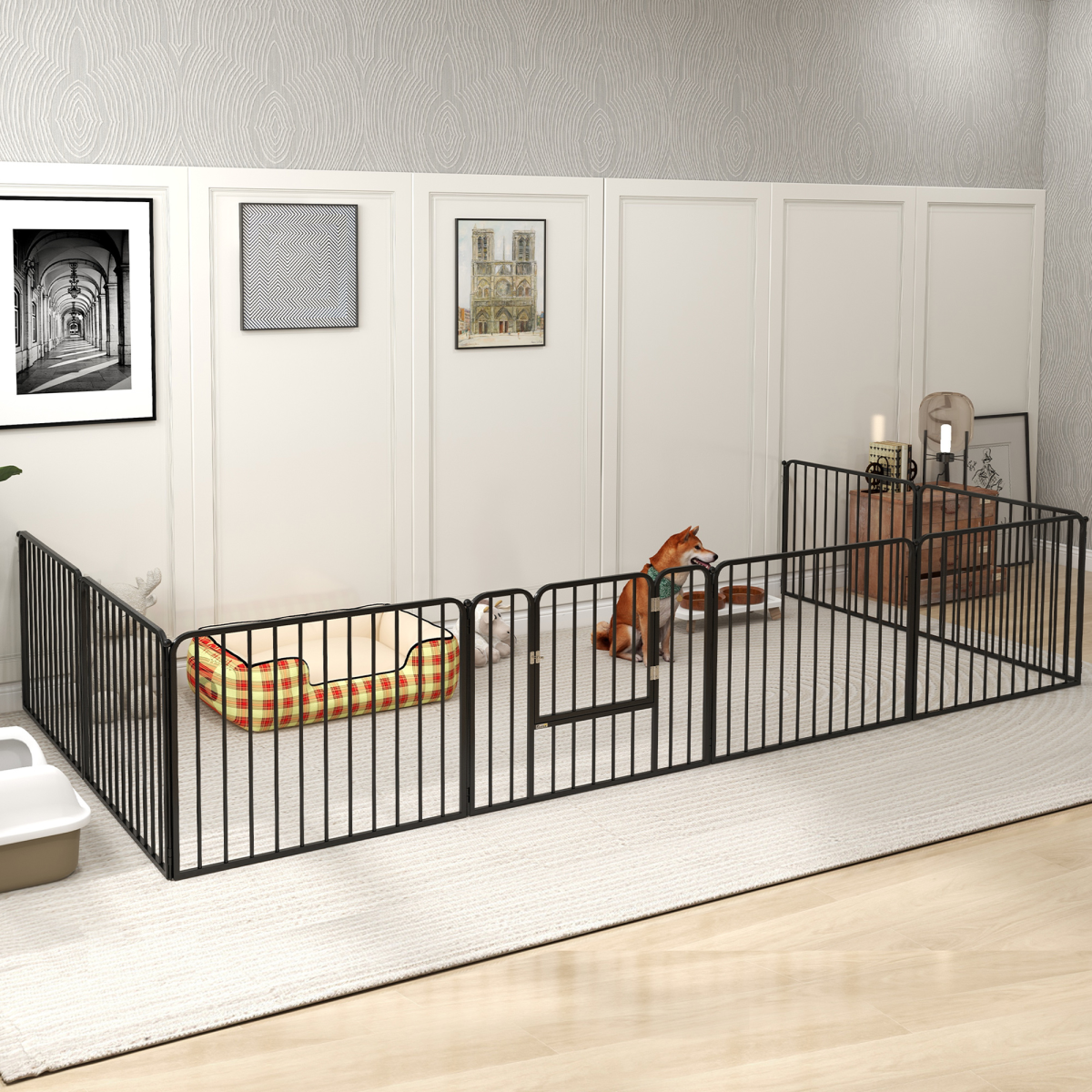 PawHut 60cm 8-Panel Steel Dog Playpen for Small Dogs, Indoor and Outdoor Freestanding Enclosure