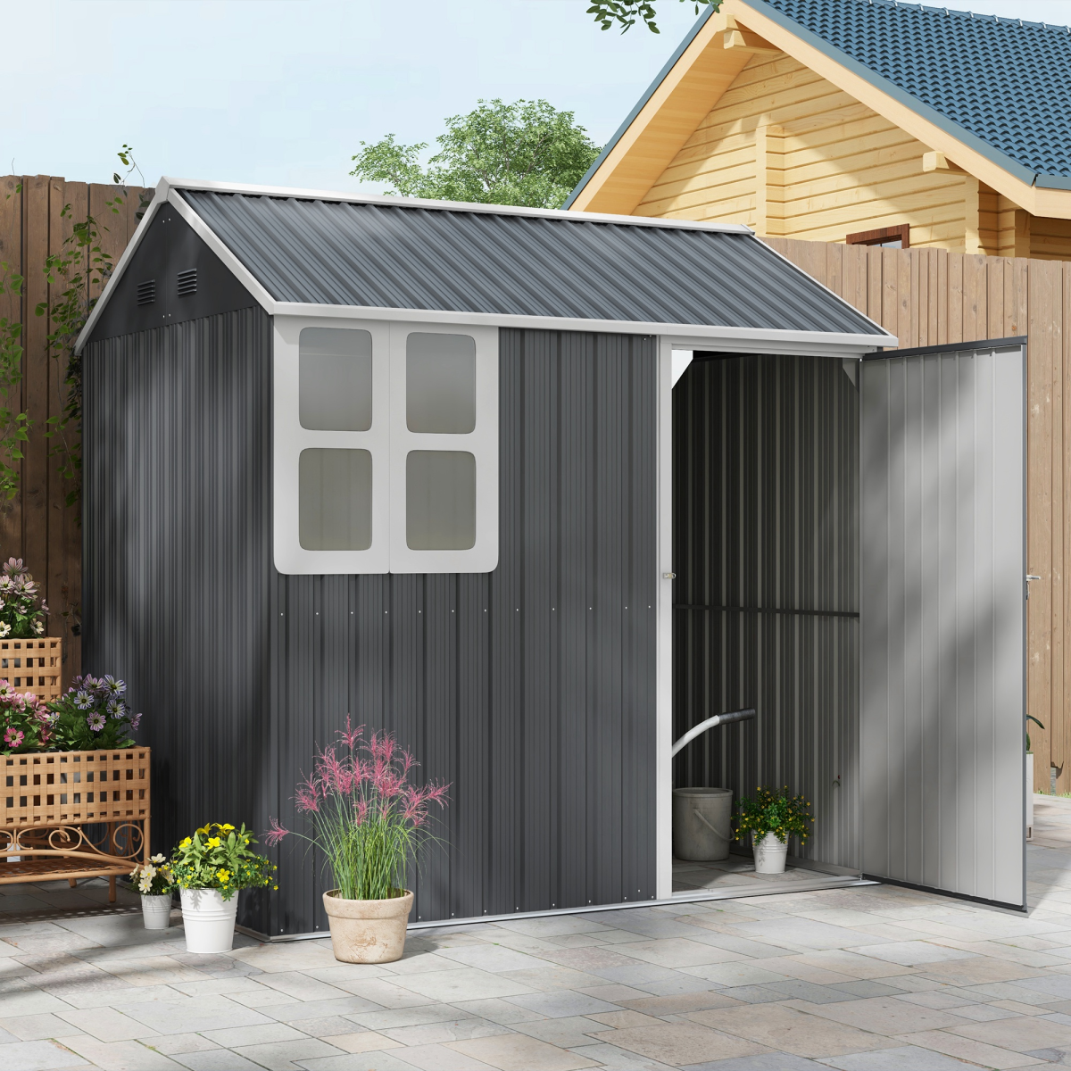 Galvanised Steel Outdoor Storage Shed 7x6ft with Window & Vents