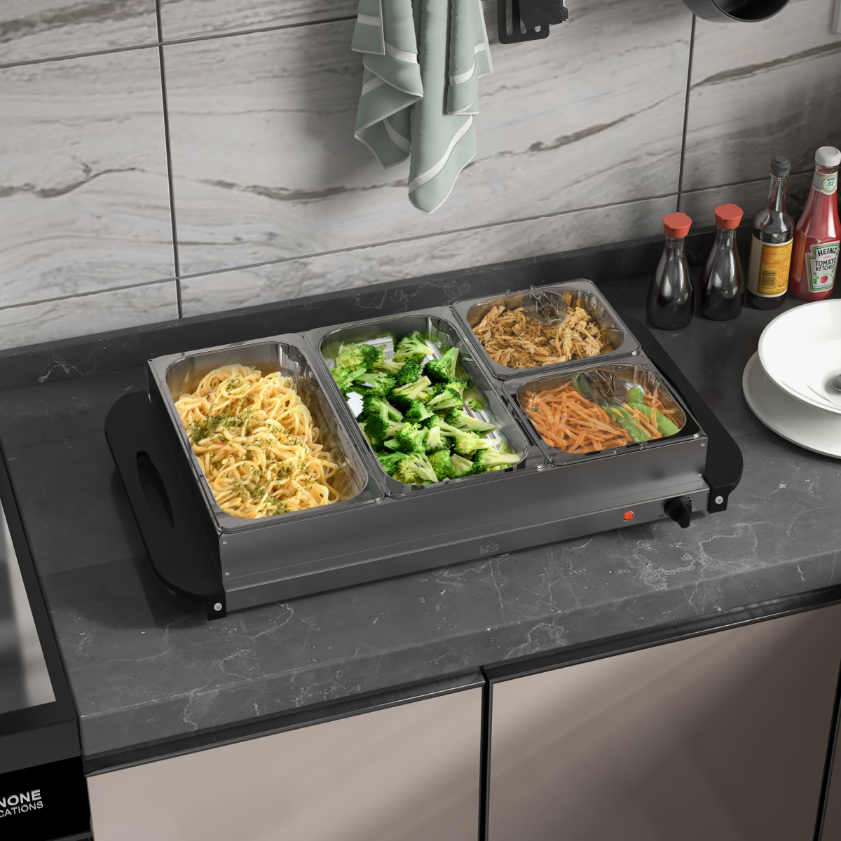 HOMCOM 4-Tray Electric Food Warmer Buffet Server, Adjustable Temp, 300W