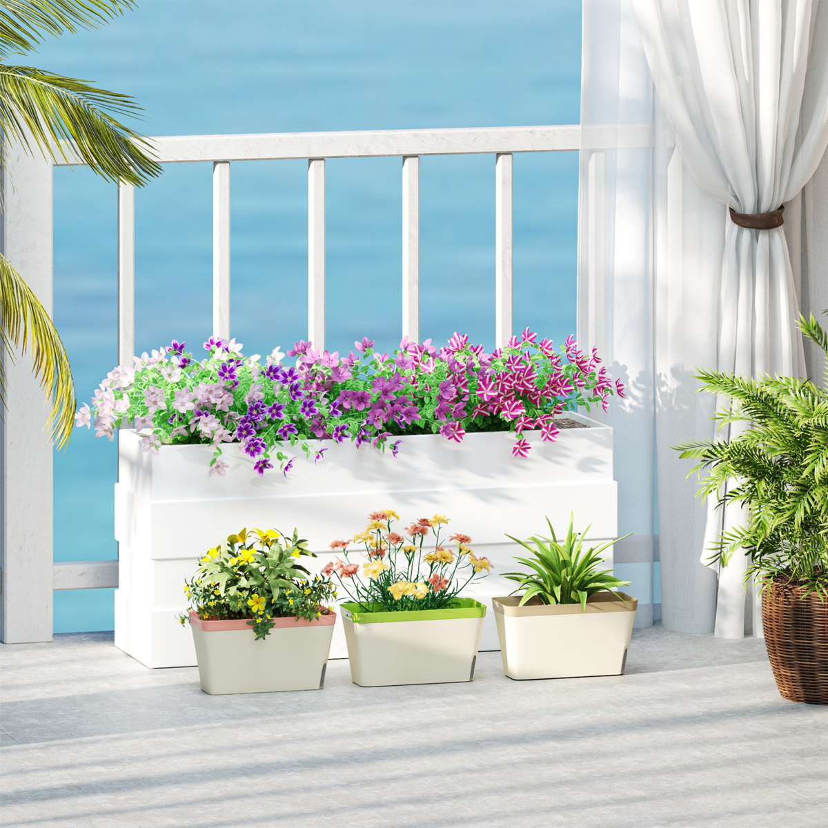 Outsunny Set of 3 Self-Watering Plant Pots with Water Level Window
